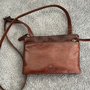 Brown Leather Belt Bag with Zipper Closure and Slim Profile